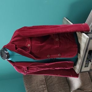 Ruff Hewn Well Worn Woman's Jacket Burgundy Corduroy Blazer Large Size Button